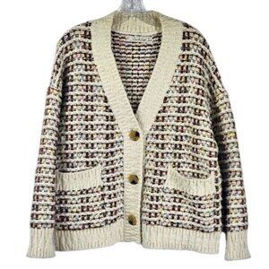 Boundless North Chunky Knit Cardigan M Metallic 3/4 Sleeve Relaxed Grannycore